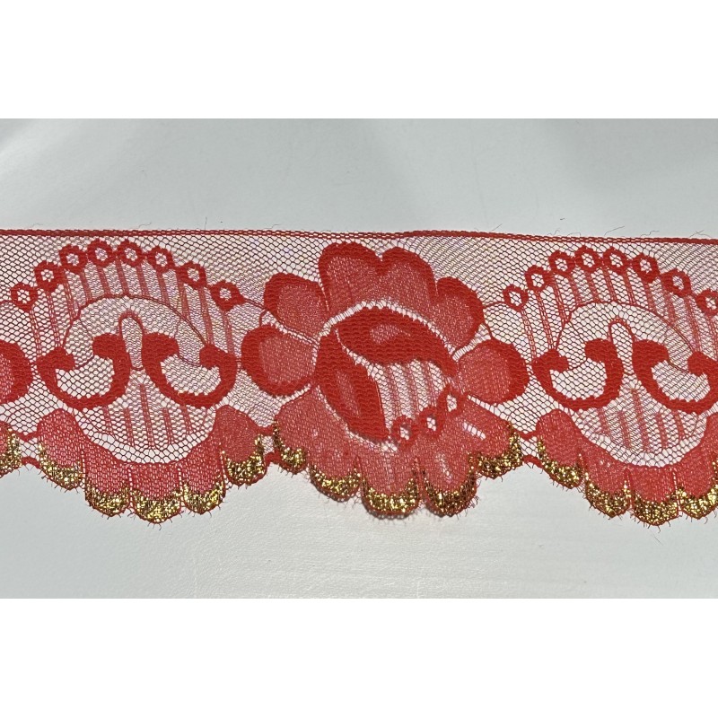 Puntilla nylon con borde dorado de 7,5 cm de ancho