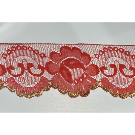 Puntilla nylon con borde dorado de 7,5 cm de ancho