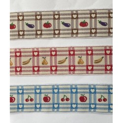 Cinta de Tapacostura Estilo Vichy con Motivos Frutales para Decoración