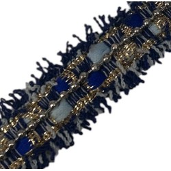 Pasamanería combinada azul dorado y bolitas plata