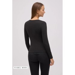 Camiseta térmica cuello pico con encaje