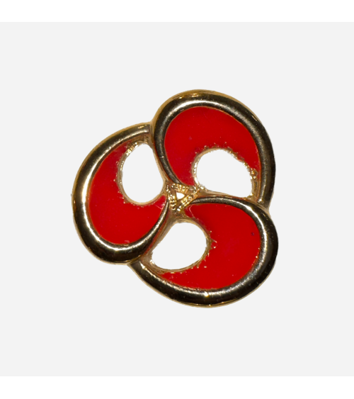 Botón Rojo de Diseño Floral con Contorno Dorado para un Estilo Chic