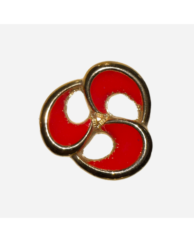 Botón Rojo de Diseño Floral con Contorno Dorado para un Estilo Chic