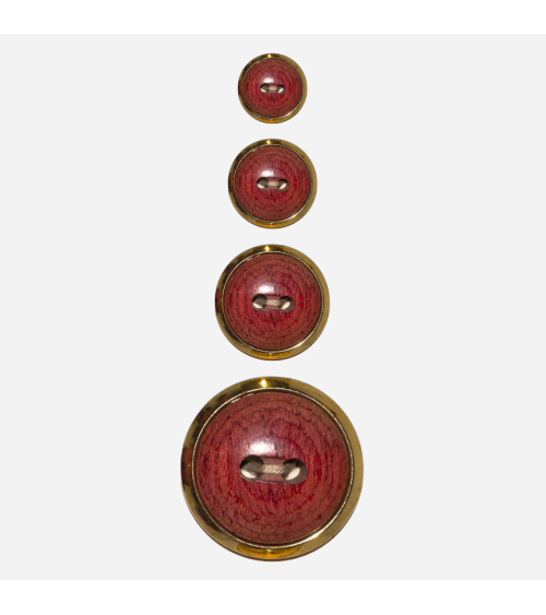 Botón de Madera Granate con Elegante Borde Dorado